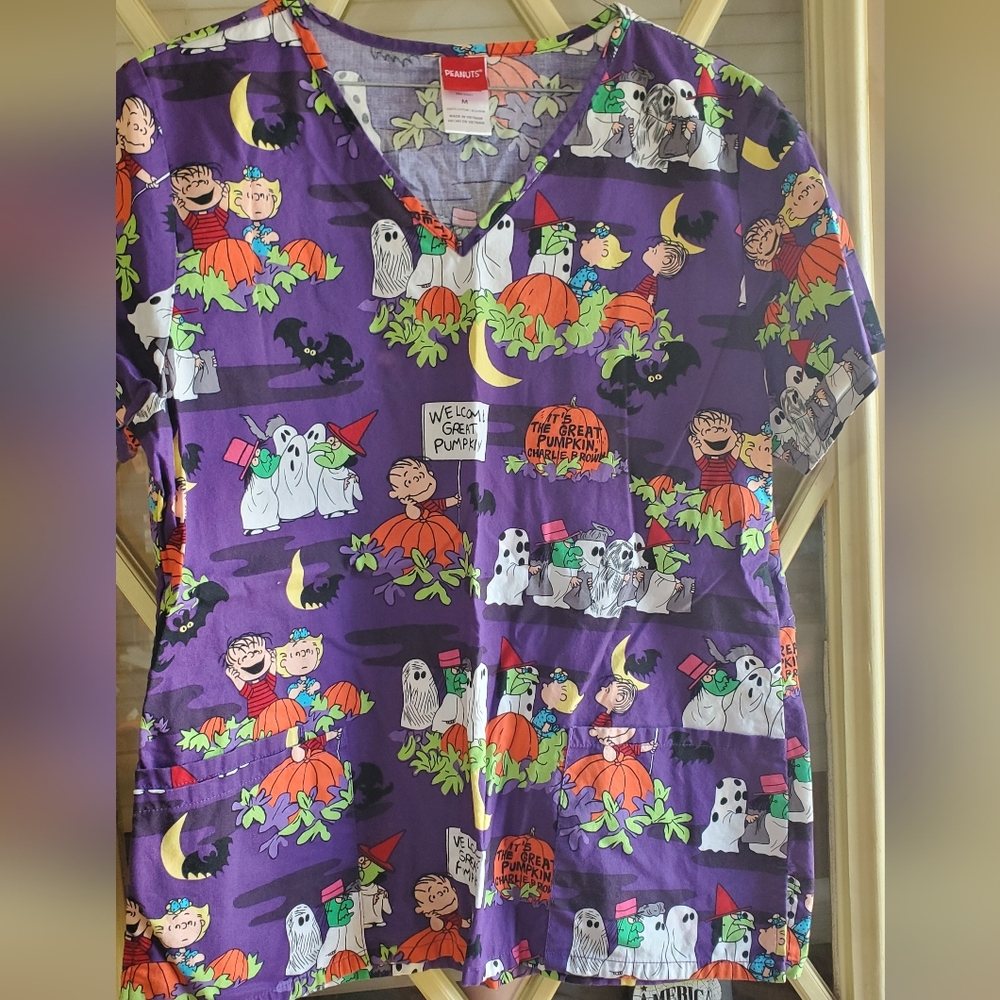 Peanuts Halloween scrub top